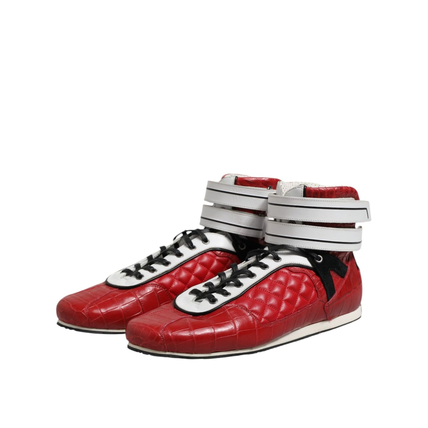 Dolce & Gabbana Red Quilted Leather Lace Up Sneakers Shoes