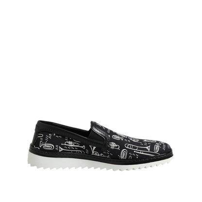 Dolce & Gabbana Black Slip On Printed Men Loafers Shoes