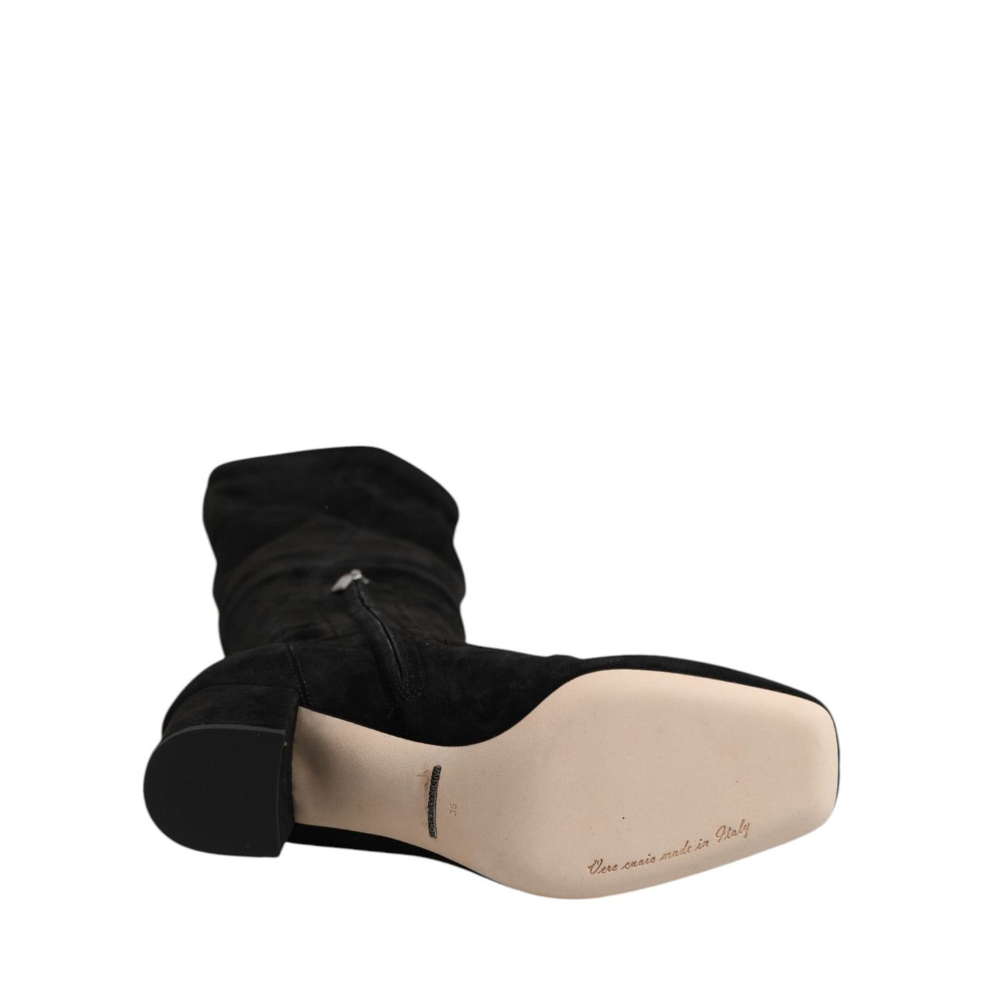 Dolce & Gabbana Black Suede Leather Knee High Boots Shoes