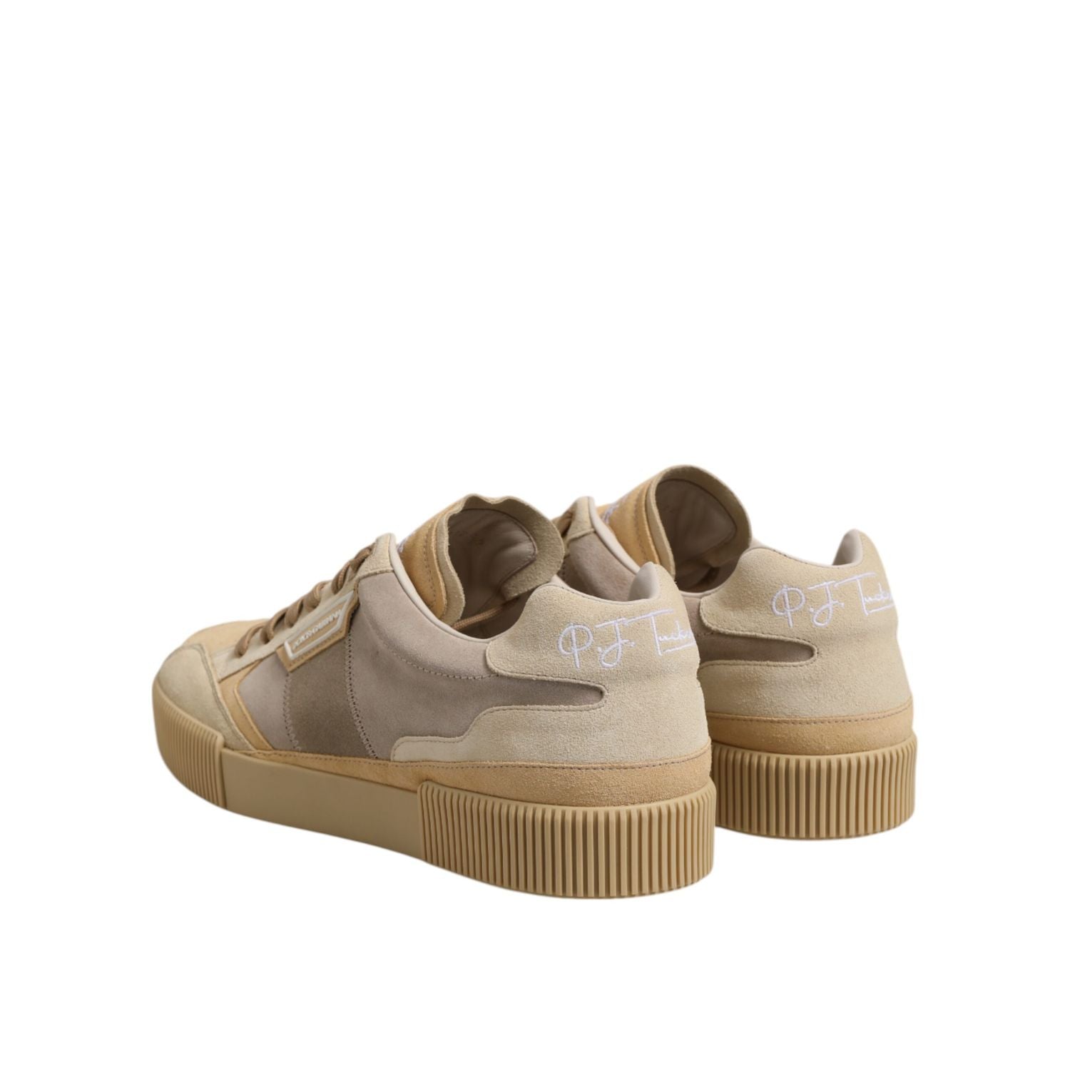 Dolce & Gabbana Beige Leather Low Top Lace Up Sneakers Shoes