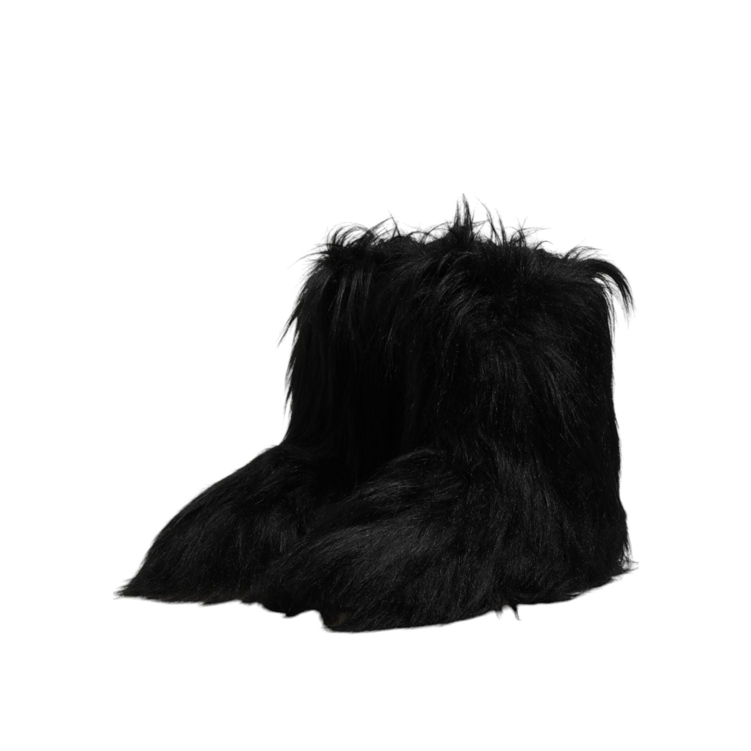 Dolce & Gabbana Black Faux Fur Mid Calf Boots Shoes