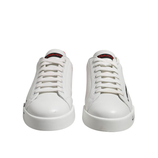 Dolce & Gabbana White Red Logo Low Top Leather Sneakers Shoes