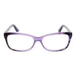 Guess Purple Women Glasses Frame, acetate full-rim rectangle style with demo lenses, includes branded case, lens width 56mm.