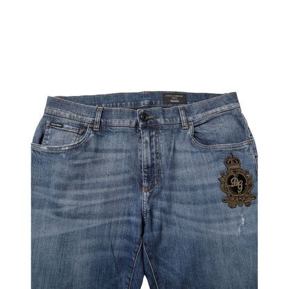 Dolce & Gabbana Blue Logo Embroidery Denim Jeans