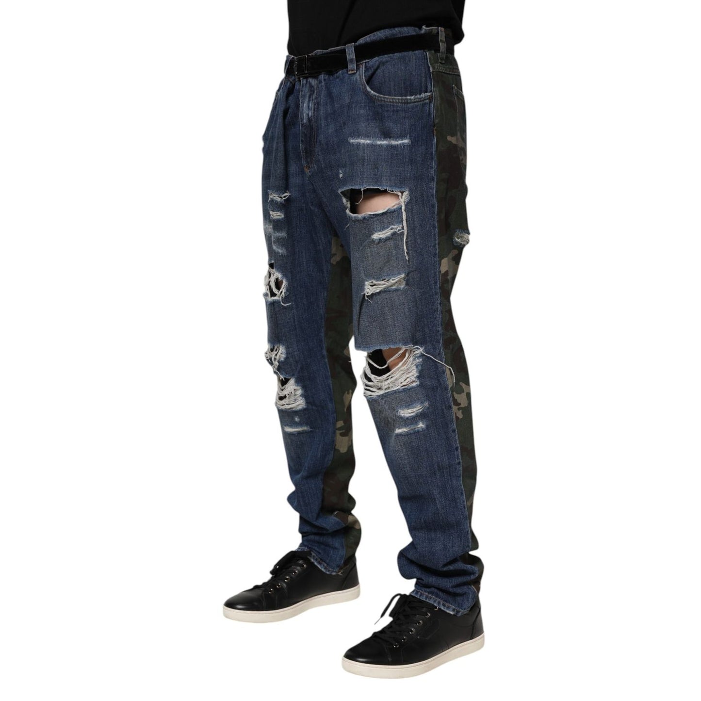 Dolce & Gabbana Blue Cotton Camouflage Denim Jeans