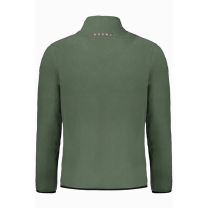 Back view of Norway 1963 Green Polyester Men Sweater with long sleeves and zip pockets, showcasing the sleek Scandinavian design.