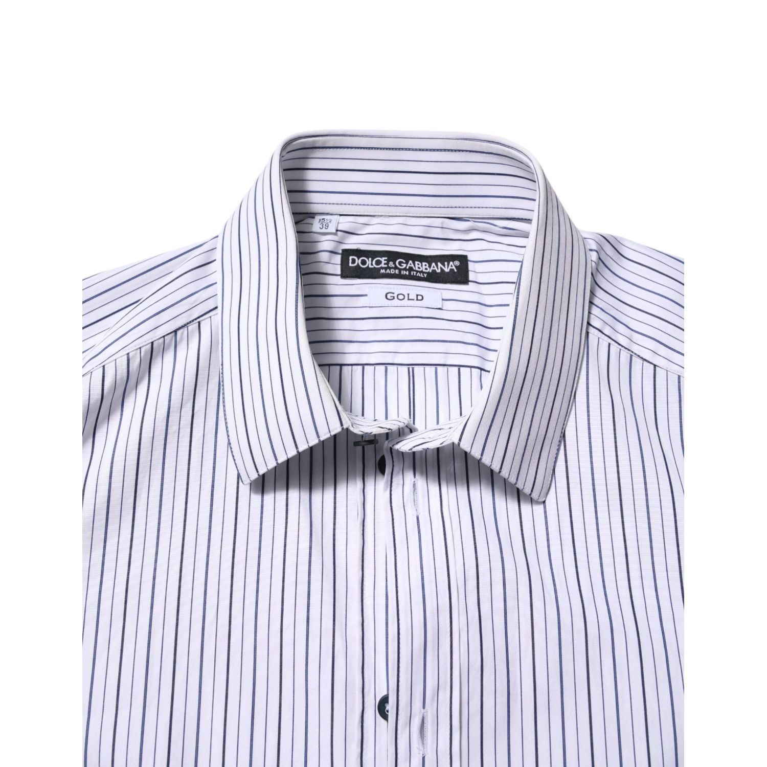 Dolce & Gabbana White Blue Striped Cotton GOLD Formal Shirt