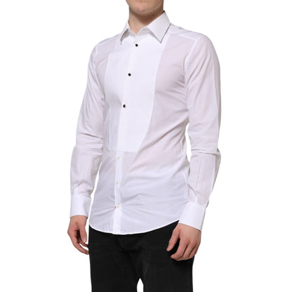 Dolce & Gabbana White Cotton GOLD Bib Poplin Formal Shirt
