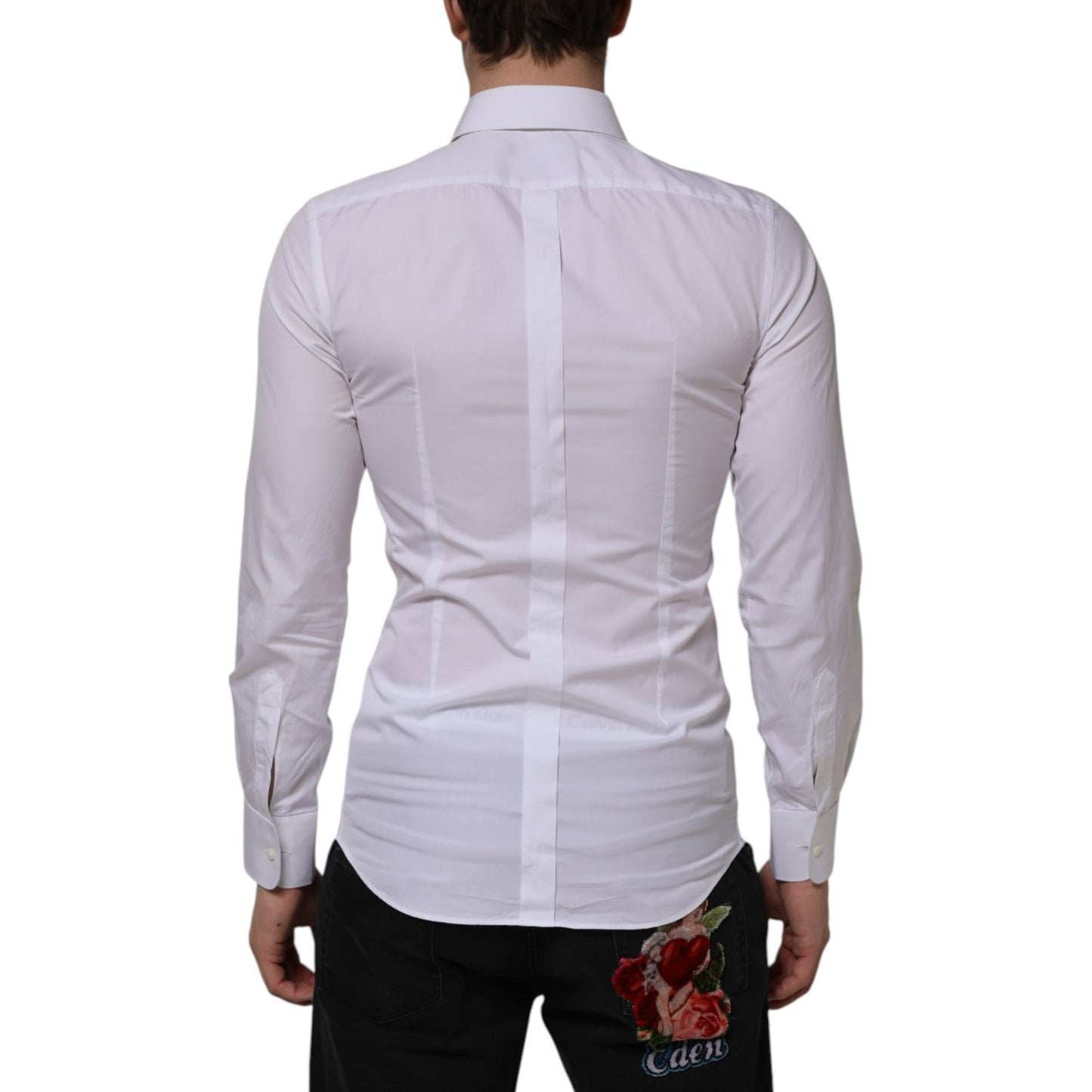 Dolce & Gabbana White Cotton GOLD Bib Poplin Formal Shirt