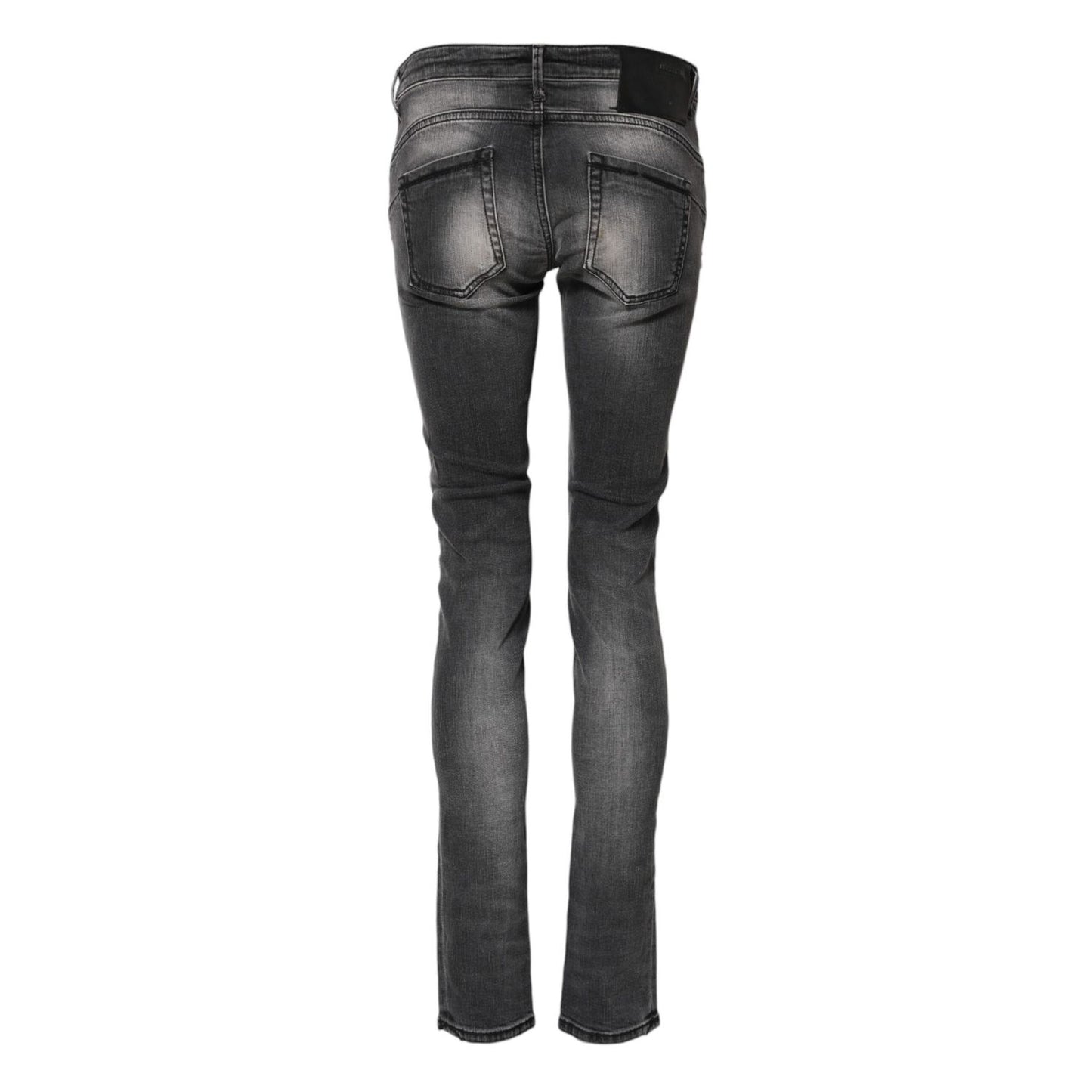 Acht Dark Gray Cotton Slim Fit Denim Low Waist Denim Jeans