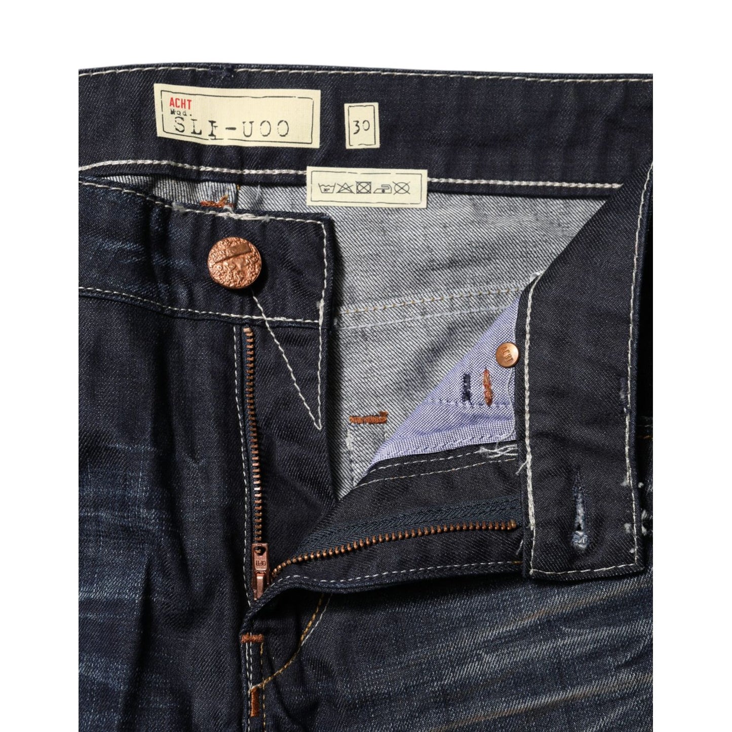 Acht Blue Washed Cotton Mid Waist Flared Denim Jeans