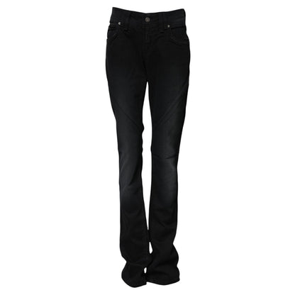 John Galliano Black Cotton Mid Waist Tapered Denim Jeans