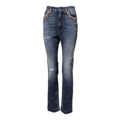 Dolce & Gabbana Blue Rhinestone Embellished Denim Jeans
