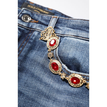 Dolce & Gabbana Blue Rhinestone Embellished Denim Jeans