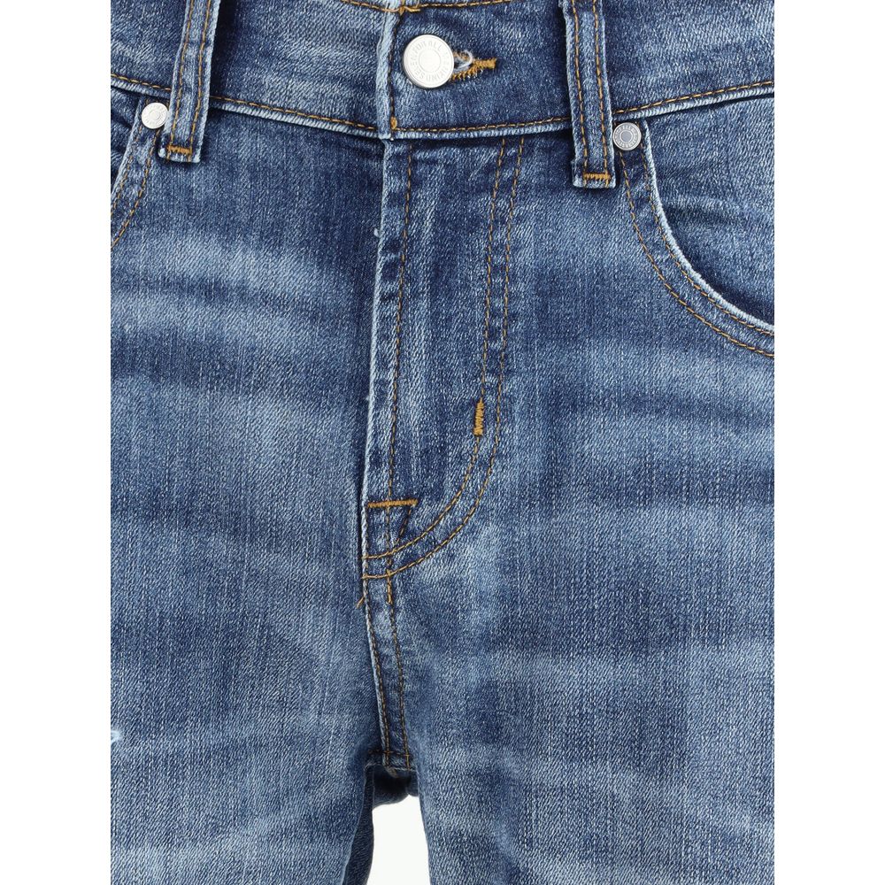 7FOR Blue Cotton Straight-Leg Jeans