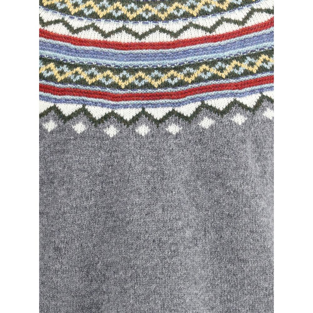 Nordic-style weave on Dsquared² Gray Fleece Wool Sweatshirt with ribbed textures.