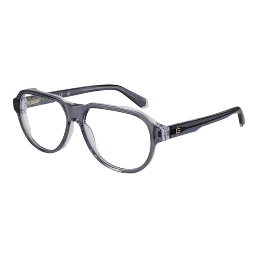 Guess Gray Men Glasses Frame, aviator style, grey acetate full-rim frame with demo lenses, size 56-14-145, includes branded case.