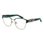 Alt Tag: "Guess Green Women Glasses Frame with metal butterfly style full-rim, demo lenses, and branded case"