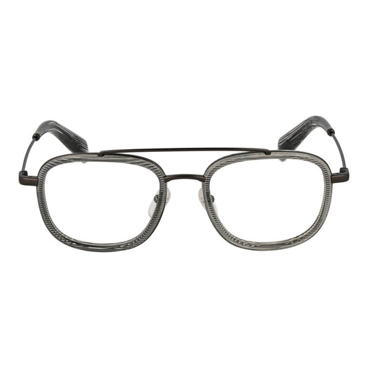 Yohji Yamamoto Gray Men Glasses Frame in full-rim aviator style, plastic material, with branded soft case included.