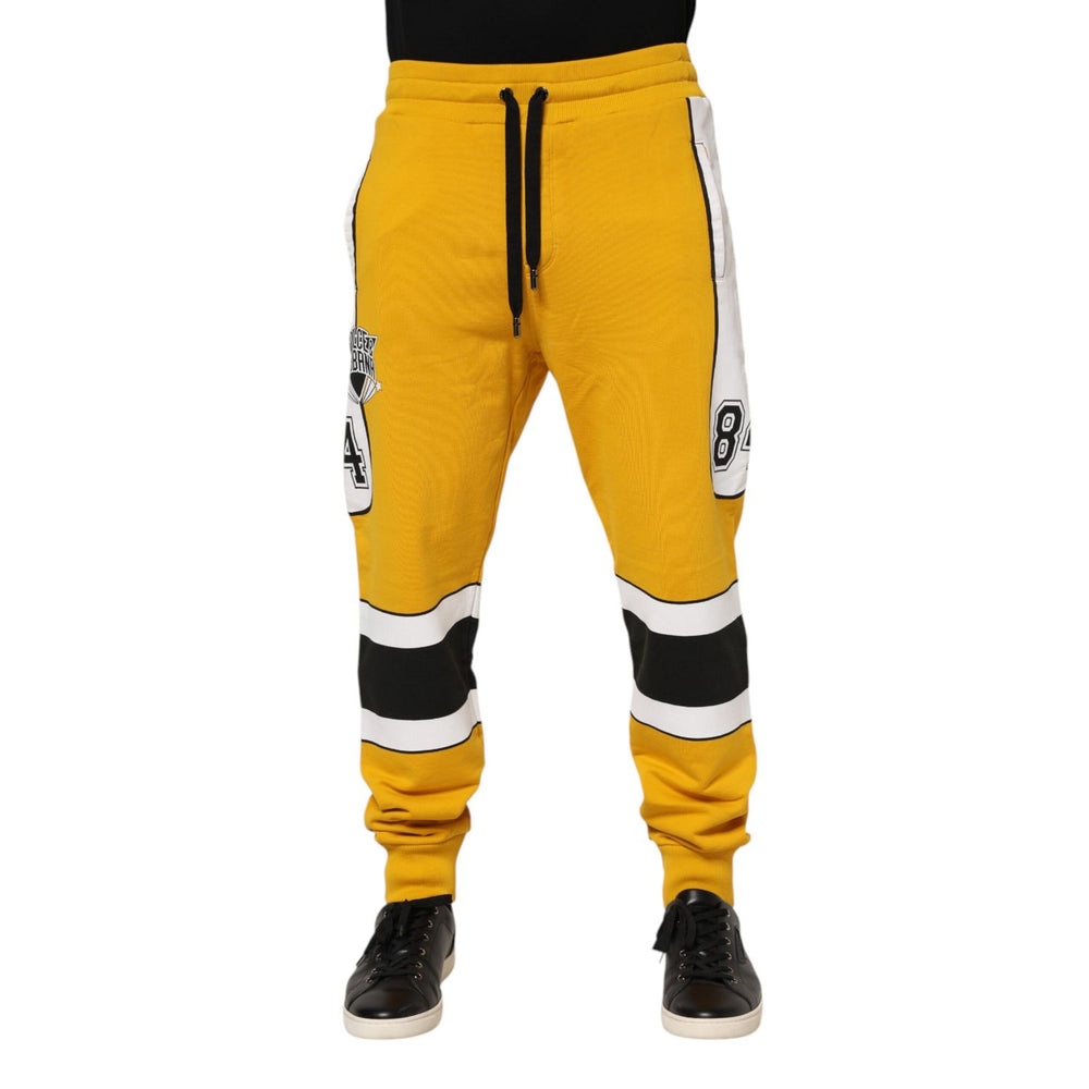 Dolce & Gabbana Yellow Cotton Printed Sweatpants Jogger Pants