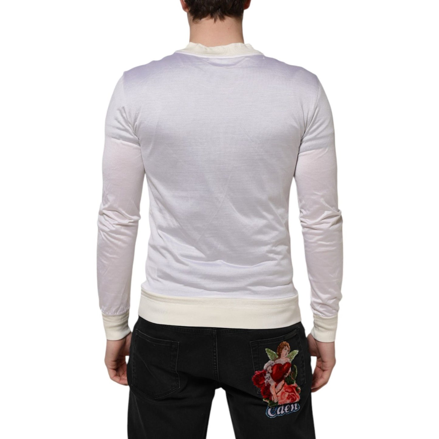 Dolce & Gabbana White Silk Crew Neck Long Sleeves T-shirt