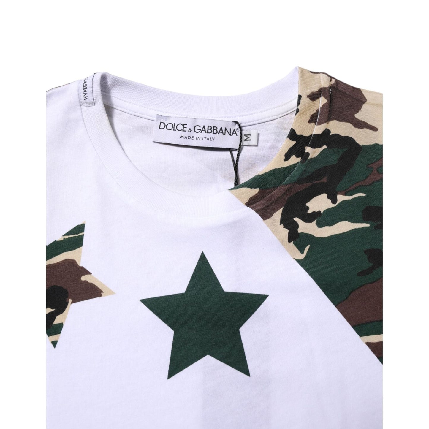 Dolce & Gabbana White Camouflage Cotton Men Crew Neck T-shirt