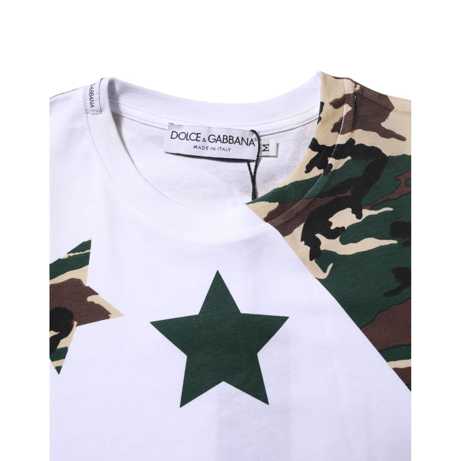 Dolce & Gabbana White Camouflage Cotton Men Crew Neck T-shirt