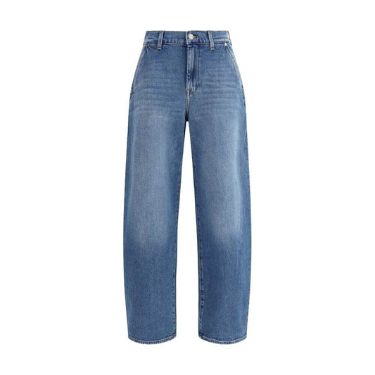 7FOR Light Blue Cotton Relaxed Fit Jeans featuring mid-rise, wide leg, and classic five-pocket design for a sophisticated look.