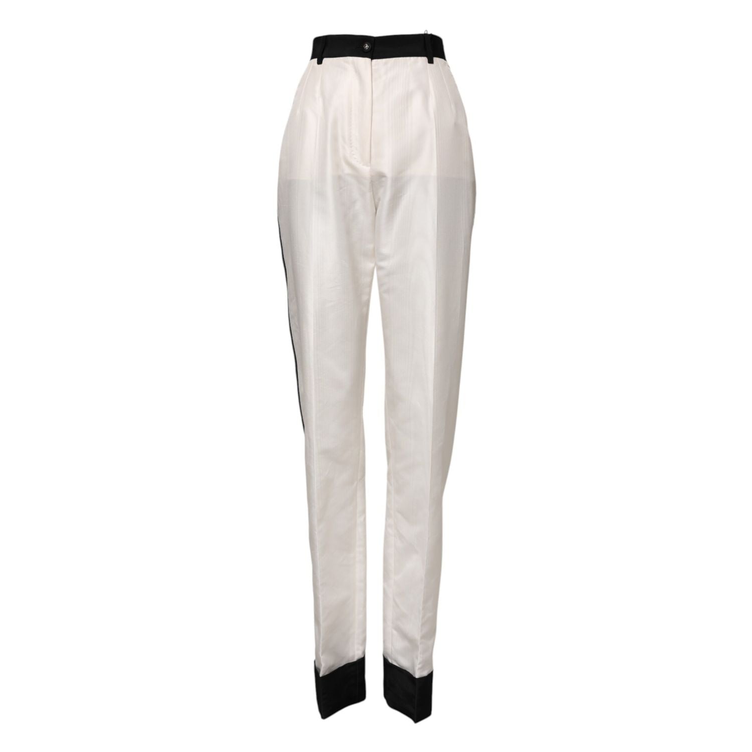 Dolce & Gabbana White High Waist Straight Dress Trouser Pants