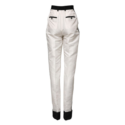 Dolce & Gabbana White High Waist Straight Dress Trouser Pants
