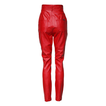 Dolce & Gabbana Red Viscose High Waist Tapered Trouser Pants