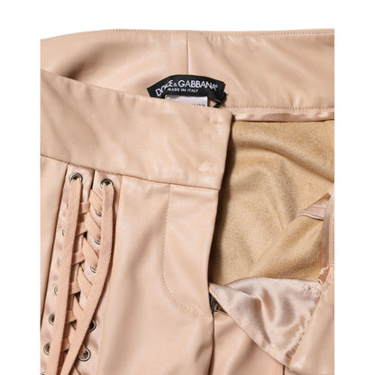 Dolce & Gabbana Beige Lace Details Mid Waist Skinny Pants