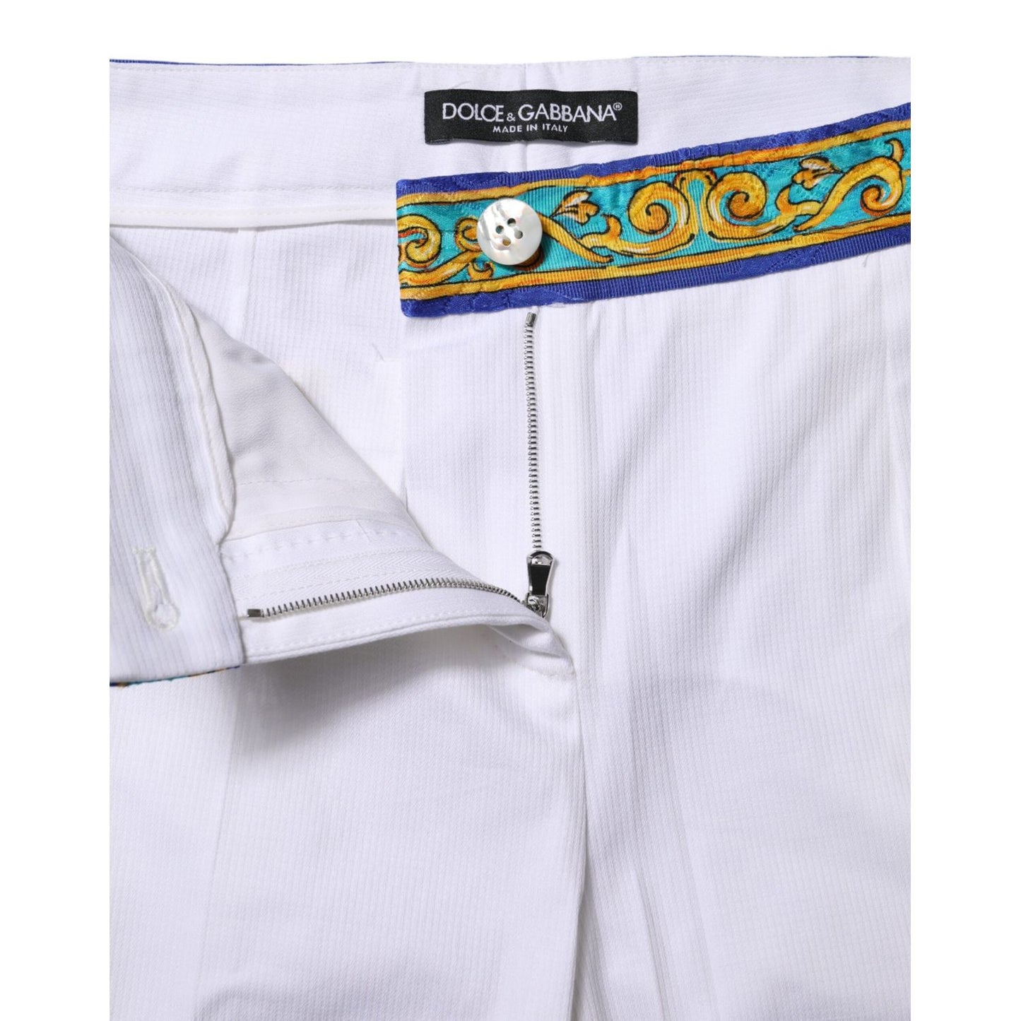 Dolce & Gabbana White Cotton Mid Waist Tapered Trouser Pants