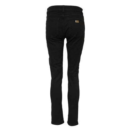 Dolce & Gabbana Black Cotton Logo Skinny Mid Waist Denim Jeans