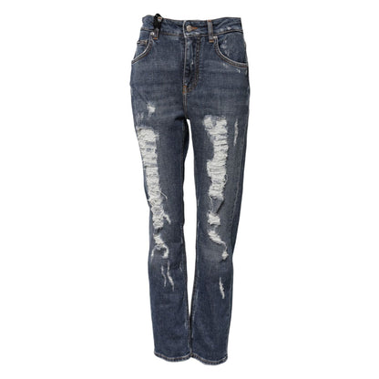 Dolce & Gabbana Blue Cotton Boyfriend Tattered Denim Jeans