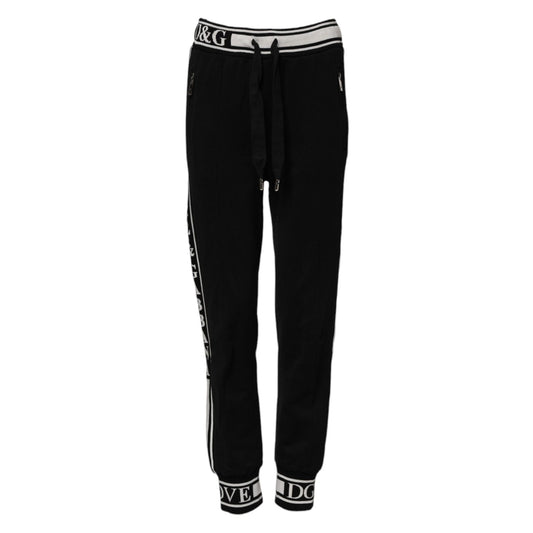 Dolce & Gabbana Black Cotton Jogger Logo Waist Pants