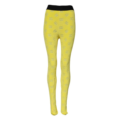 Dolce & Gabbana Yellow Logo Slim Fit Leggings Pants