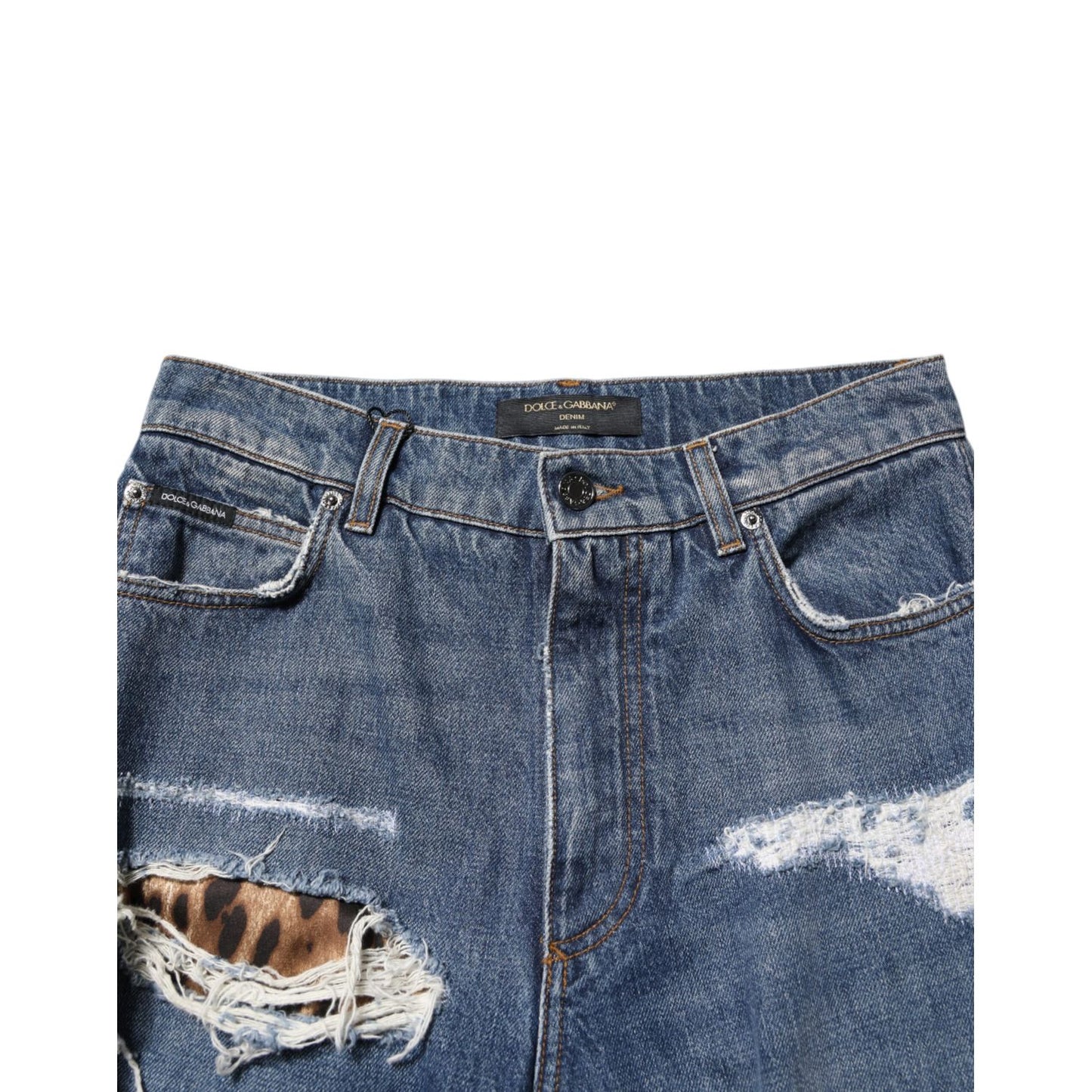 Dolce & Gabbana Blue Tattered Cotton Straight Denim Jeans