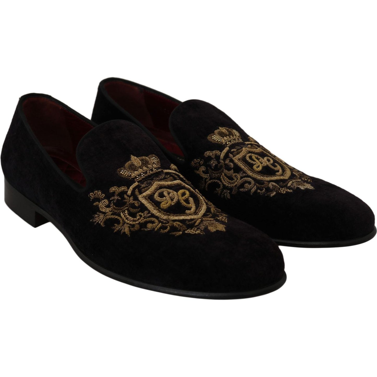 Dolce & Gabbana Loafers Black Velvet Gold Crown MV2348-39