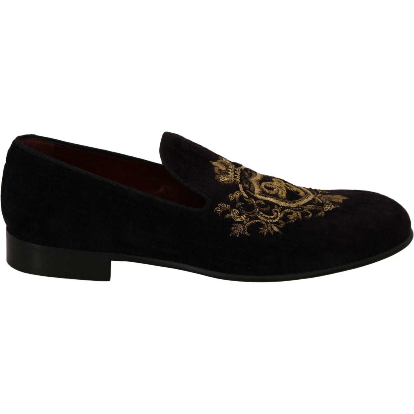 Dolce & Gabbana Loafers Black Velvet Gold Crown MV2348-39