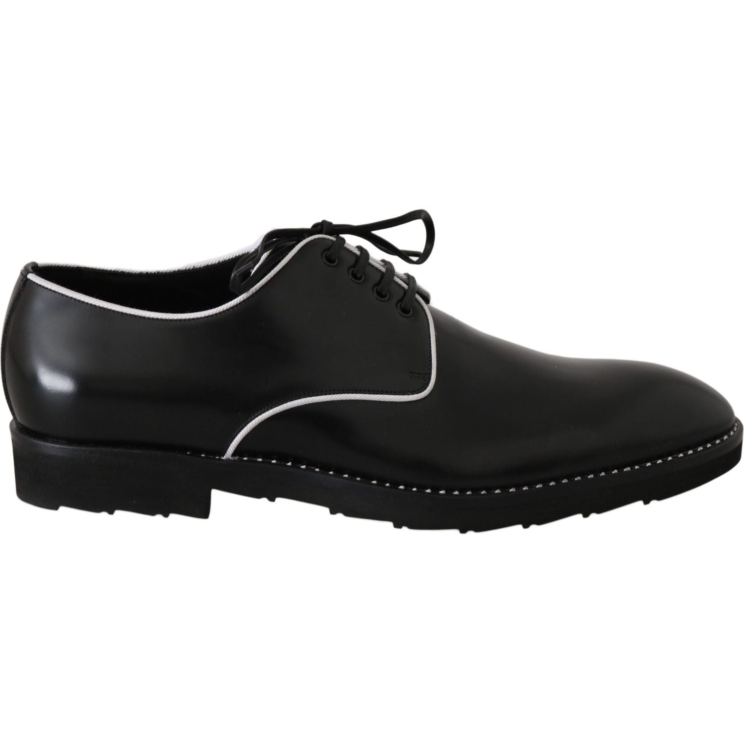 Dolce & Gabbana Black Leather White Line Dress Derby Shoes