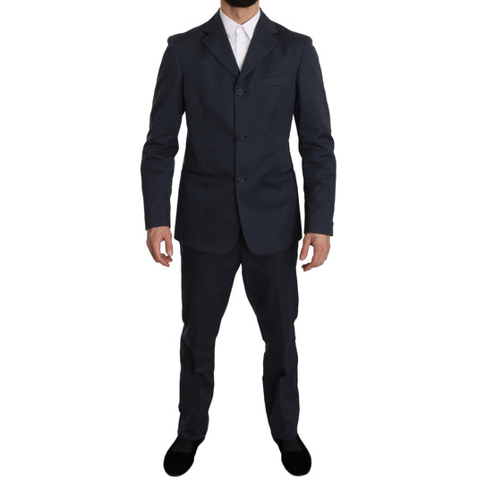 Romeo Gigli Two Piece 3 Button Cotton Blue Solid Suit Suit