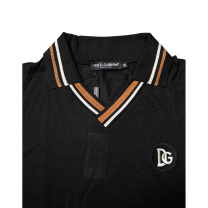 Dolce & Gabbana Black DG Silk Vneck Collared Men Polo T-shirt