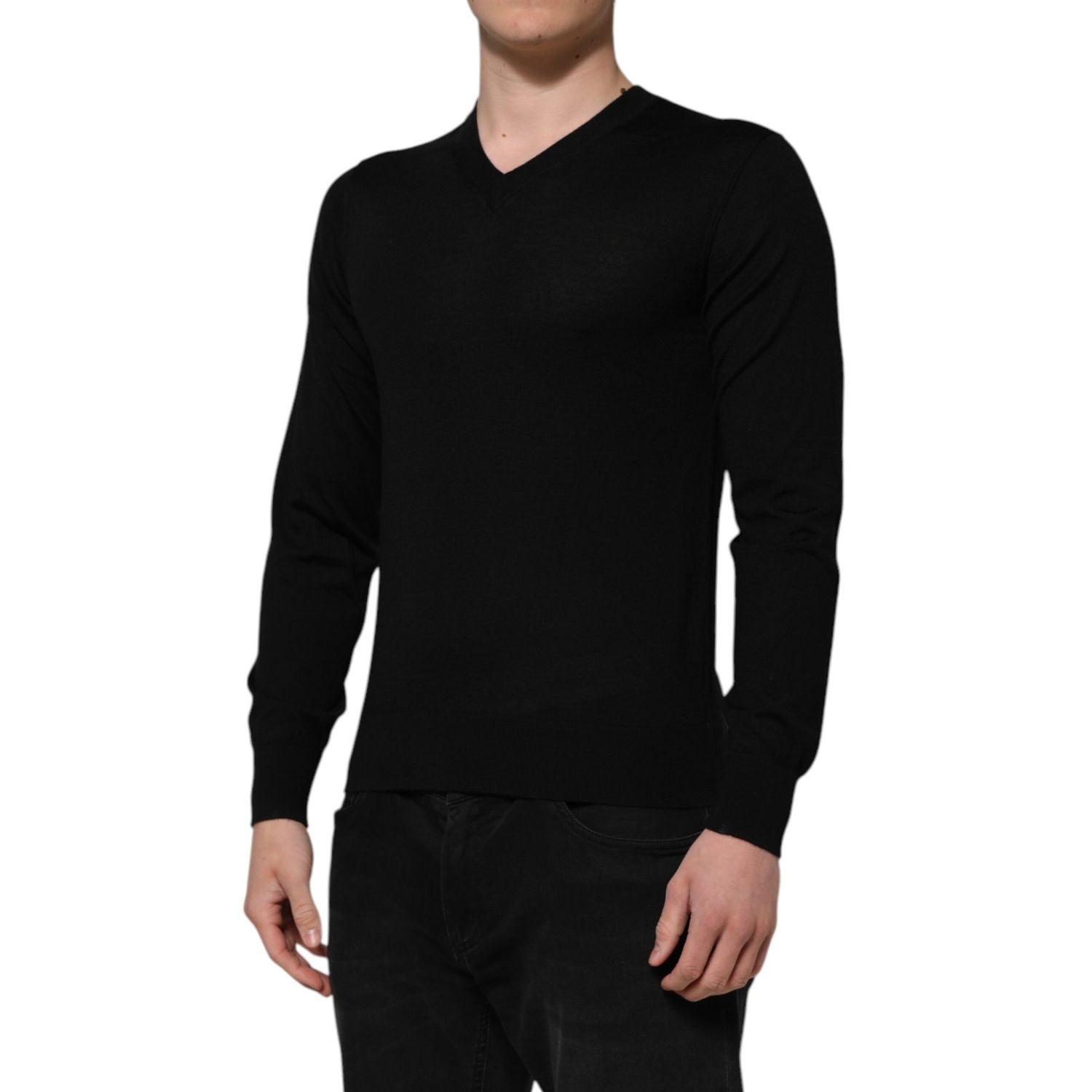 Dolce & Gabbana Black Cashmere V-Neck Long Sleeves T-shirt