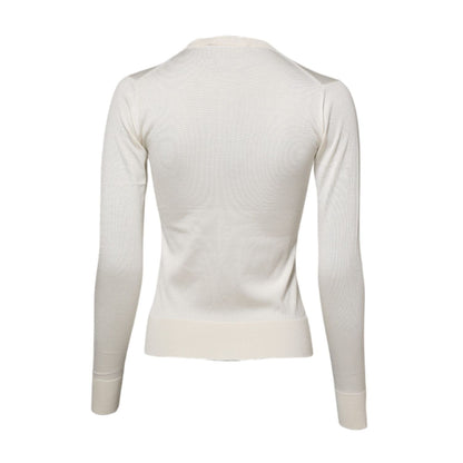Dolce & Gabbana White Silk Lily Embellished Cardigan Sweater