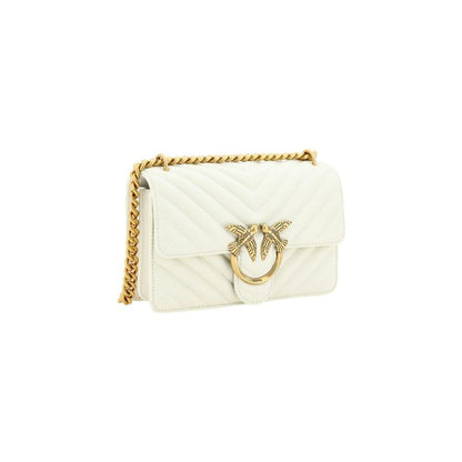 PINKO White Calf Leather Bos Taurus Shoulder Bag