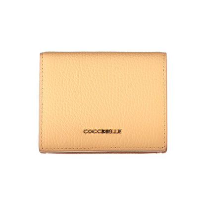 Coccinelle Orange Leather Wallet with 2 compartments, coin purse, card spaces, and automatic closure, featuring the Coccinelle logo.