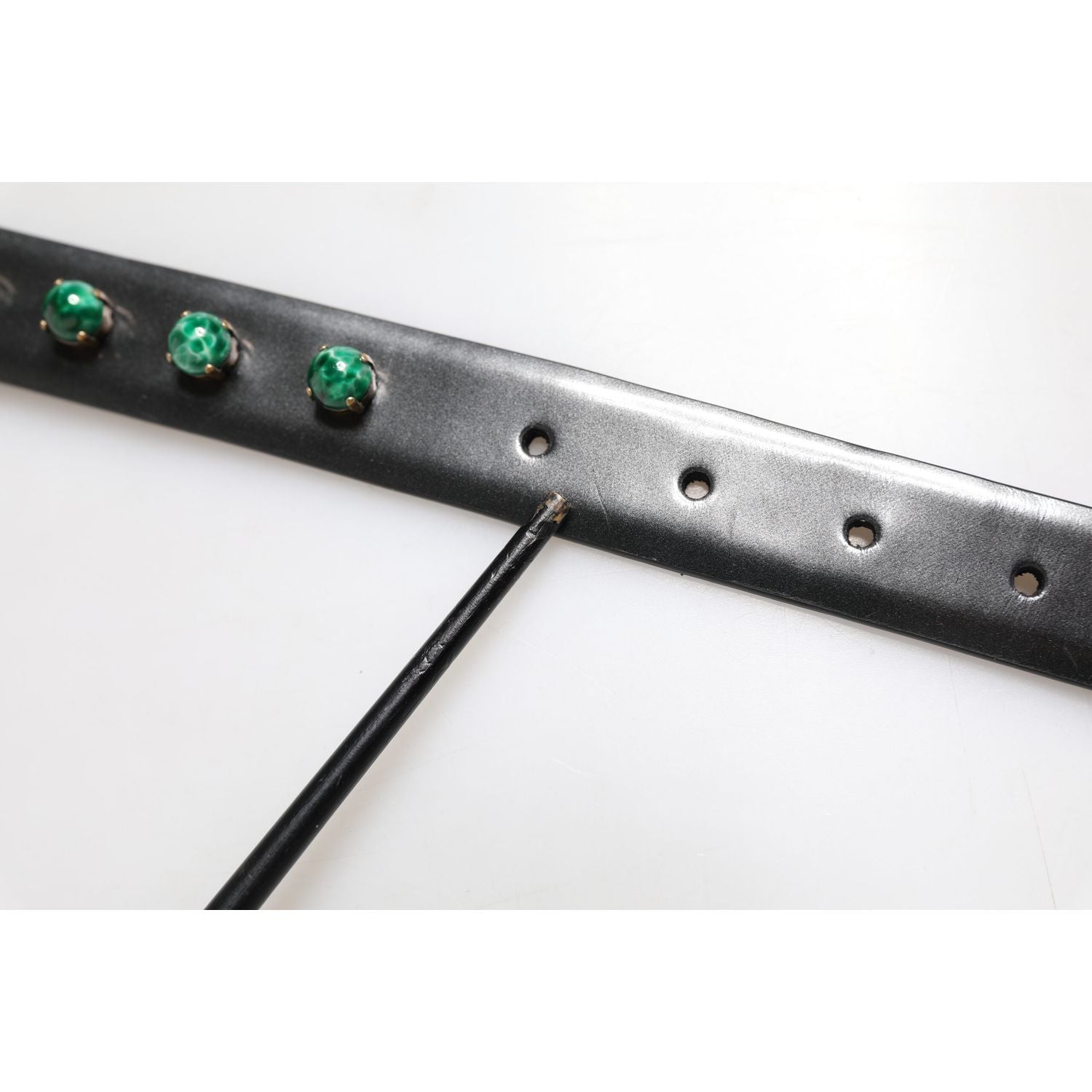 Dolce & Gabbana Black Leather Studded Silver Tone Buckle Belt