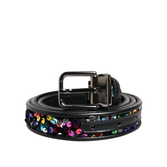 Dolce & Gabbana Black Sequin Embellished Metal Buckle Belt