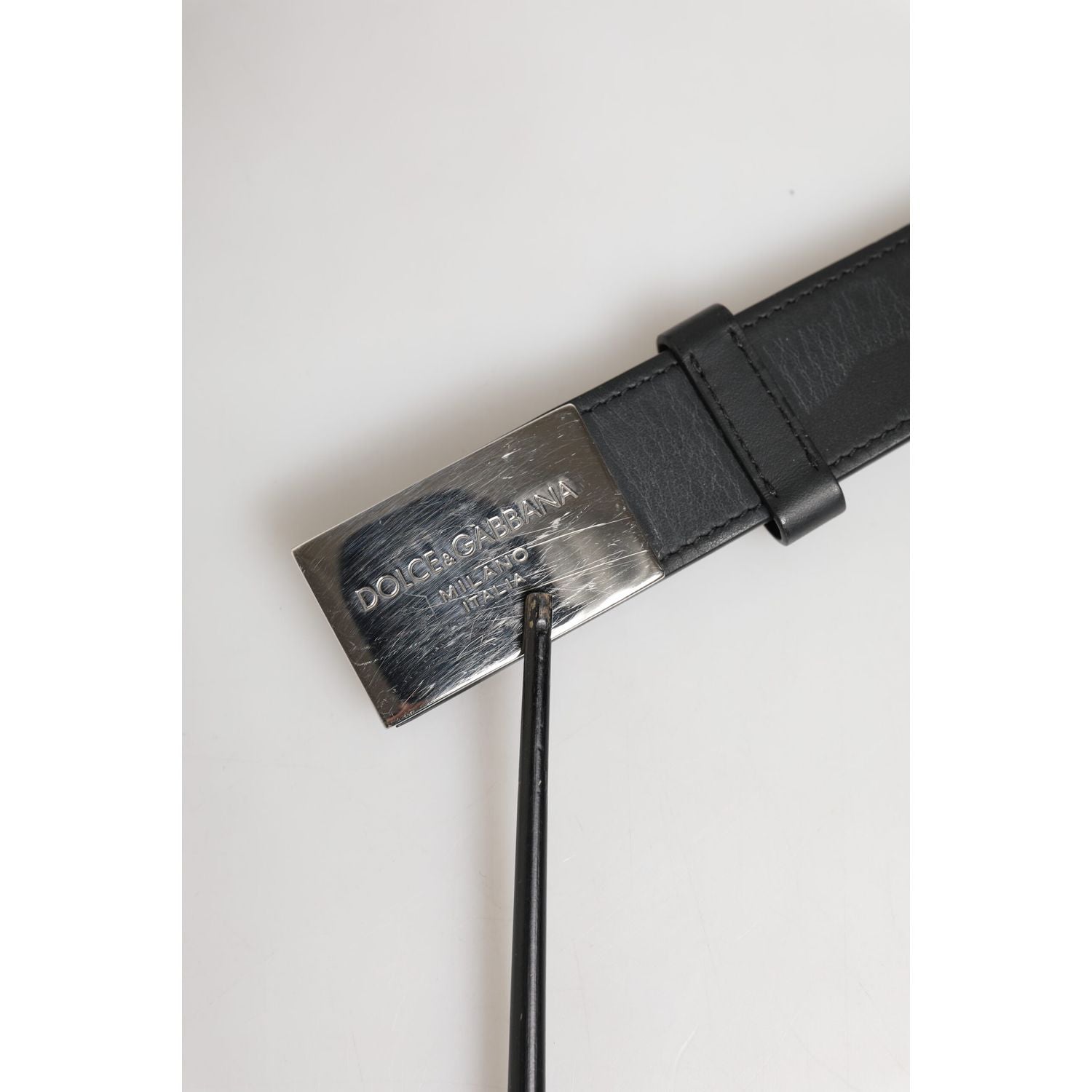 Dolce & Gabbana Black Leather Classic Metal Logo Buckle Belt